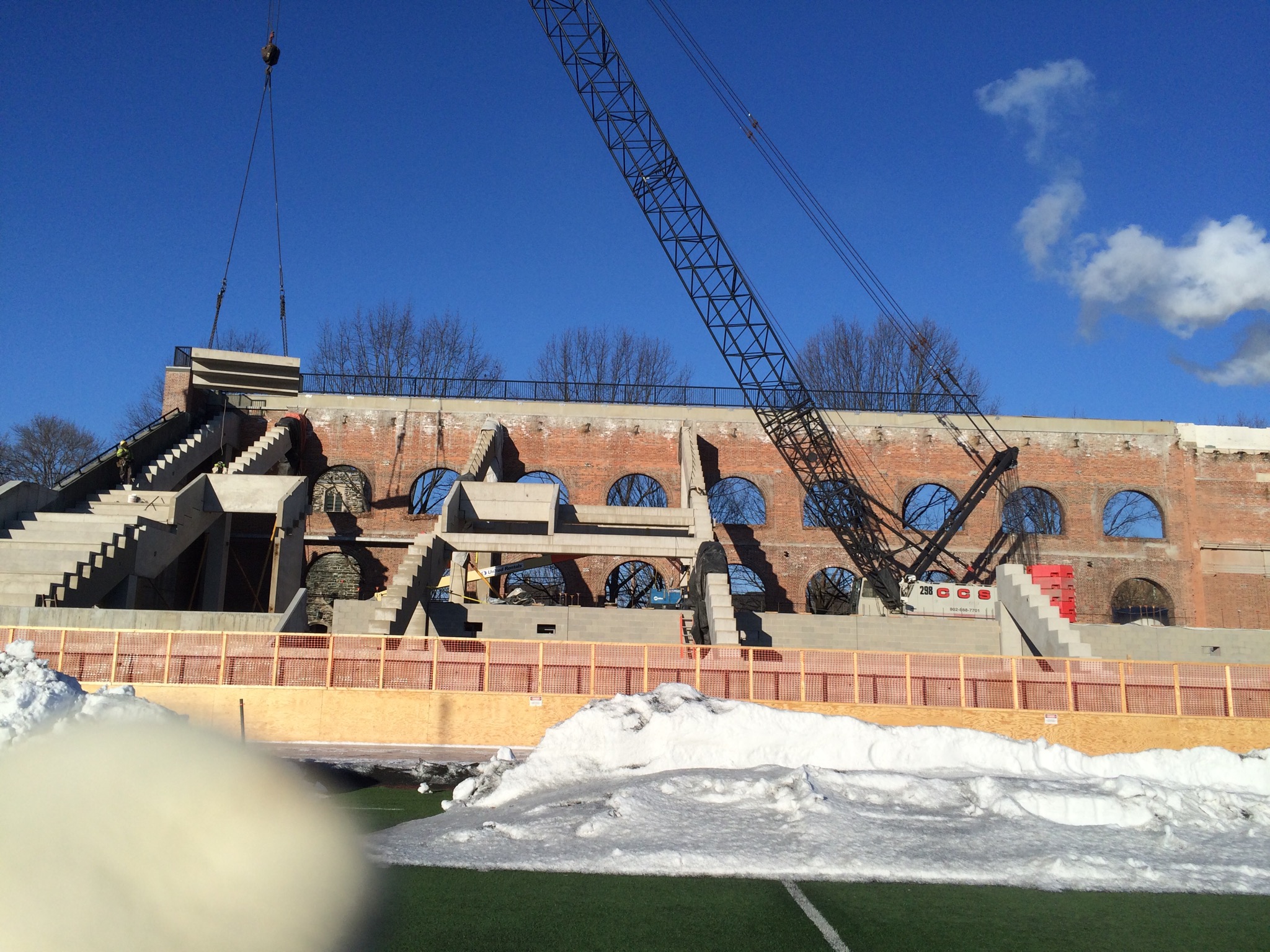 Erecting precast stadium seating at Dartmouth College